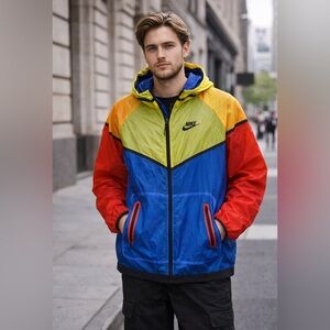 Nike Vintage Y2K Windbreaker Jacket Large Hooded Retro Colorblock Streetwear